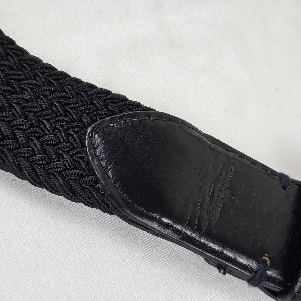 Dockers Men's Size 34 Black Woven Belt Leather Trim Silver Hardware Casual